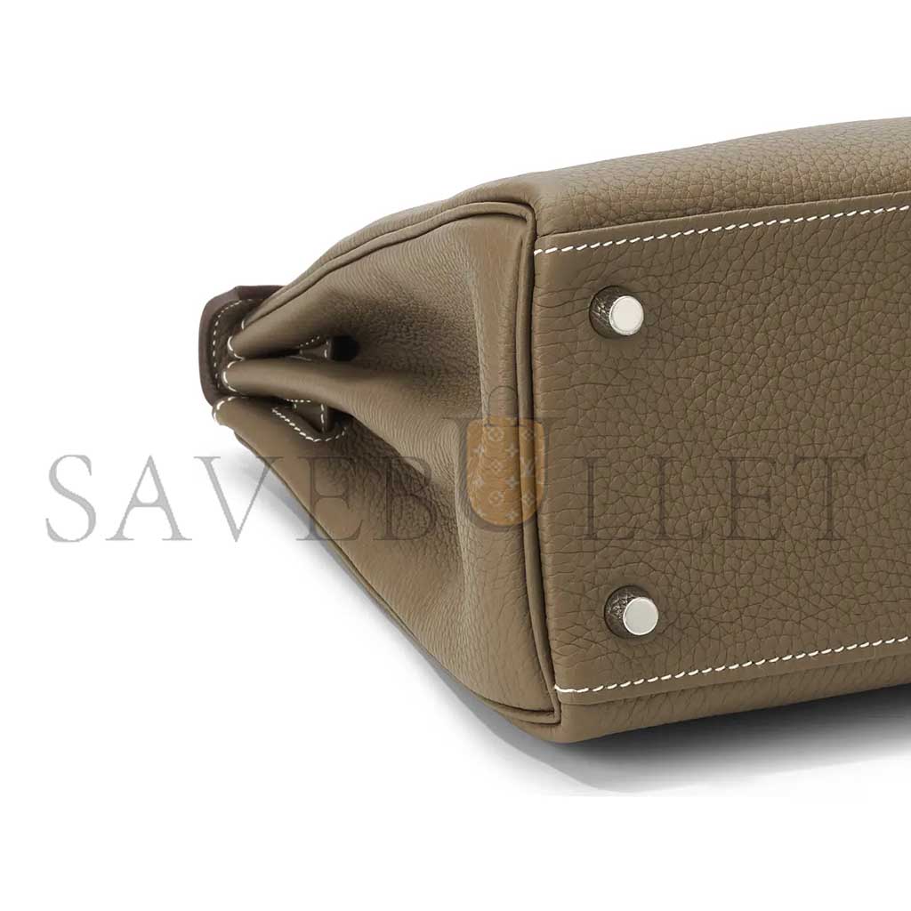 HERMÈS KELLY 25 ELEPHANT GRAY SILVER BUCKLE (25*17*7cm)